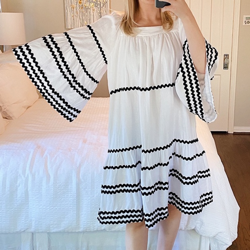 Lisa Marie Fernandez x Target White Navy Scallop Trim Summer Dress sz. Large